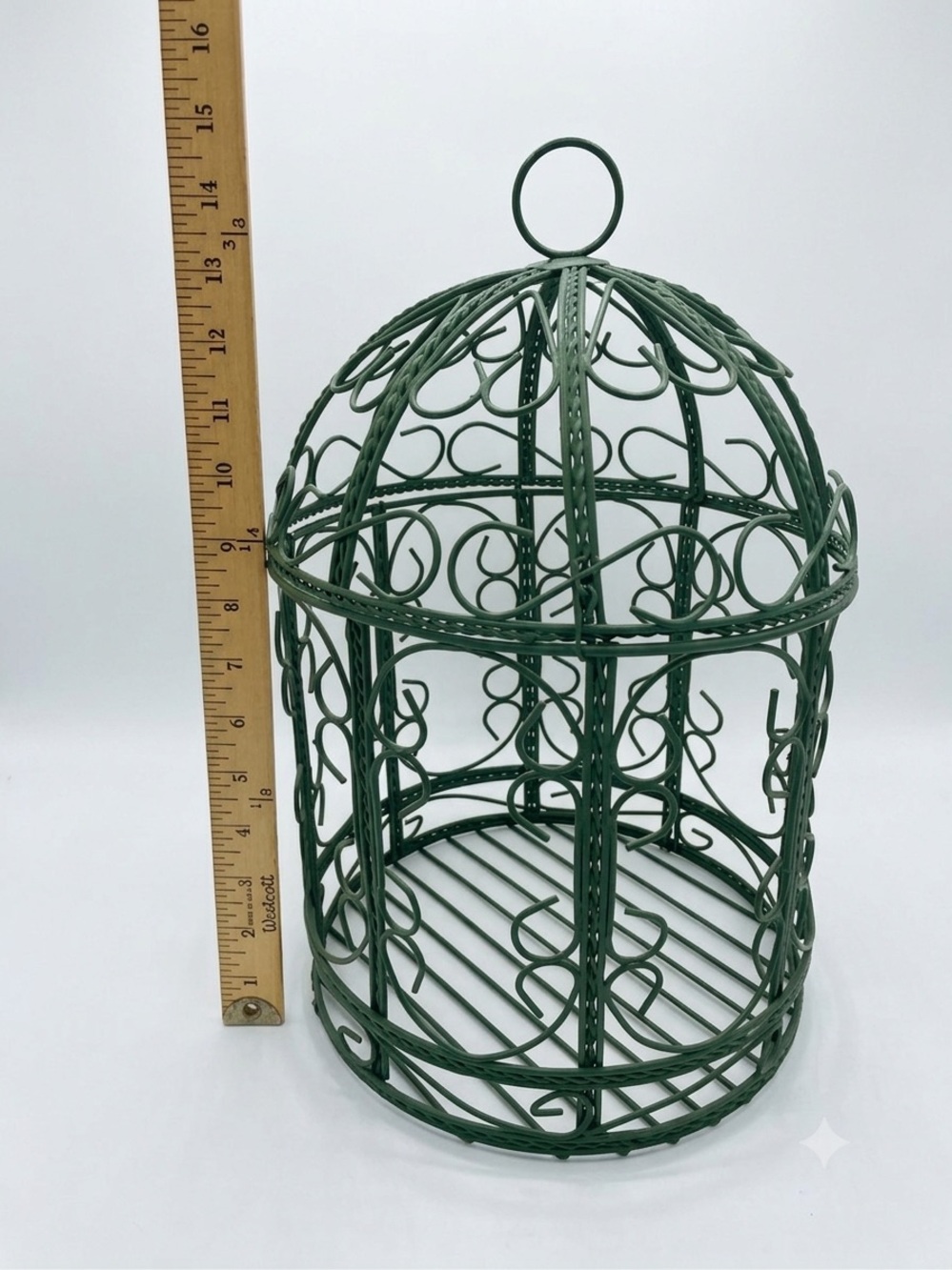 Green Decorative Wire Birdcage with Removable Top – 15" Tall